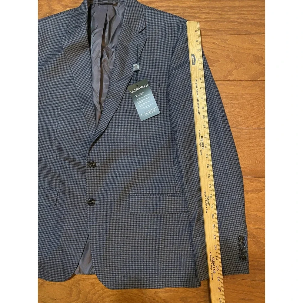 LAUREN RALPH LAUREN Ultraflex Stretch Blazer Plaid Blue‎ Size 42R MSRP $295